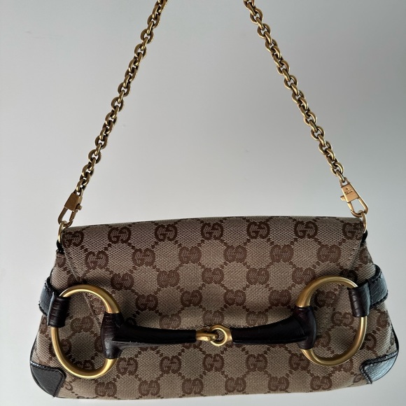 SOLD! Gucci Vintage Tom Ford GG Canvas Monogram Horsebit Chain Bag Brown - Picture 7 of 10